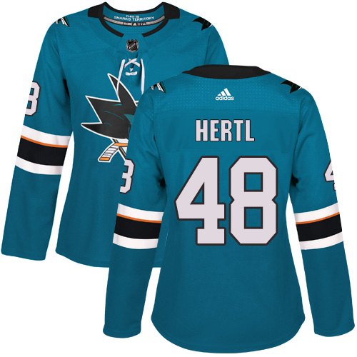 Adidas Sharks #48 Tomas Hertl Teal Home Authentic Women's Stitched NHL Jersey